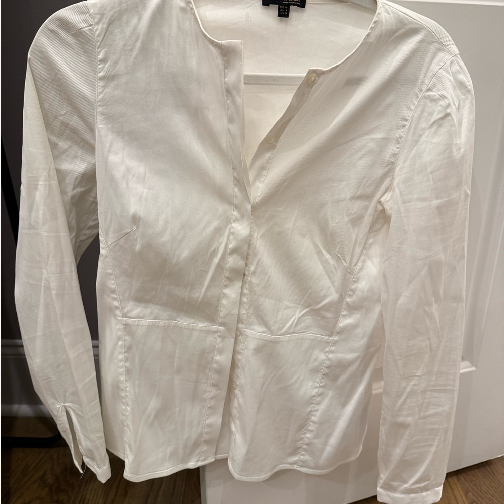 Massimo Dutti Cream Button-Front Long-Sleeve Blouse